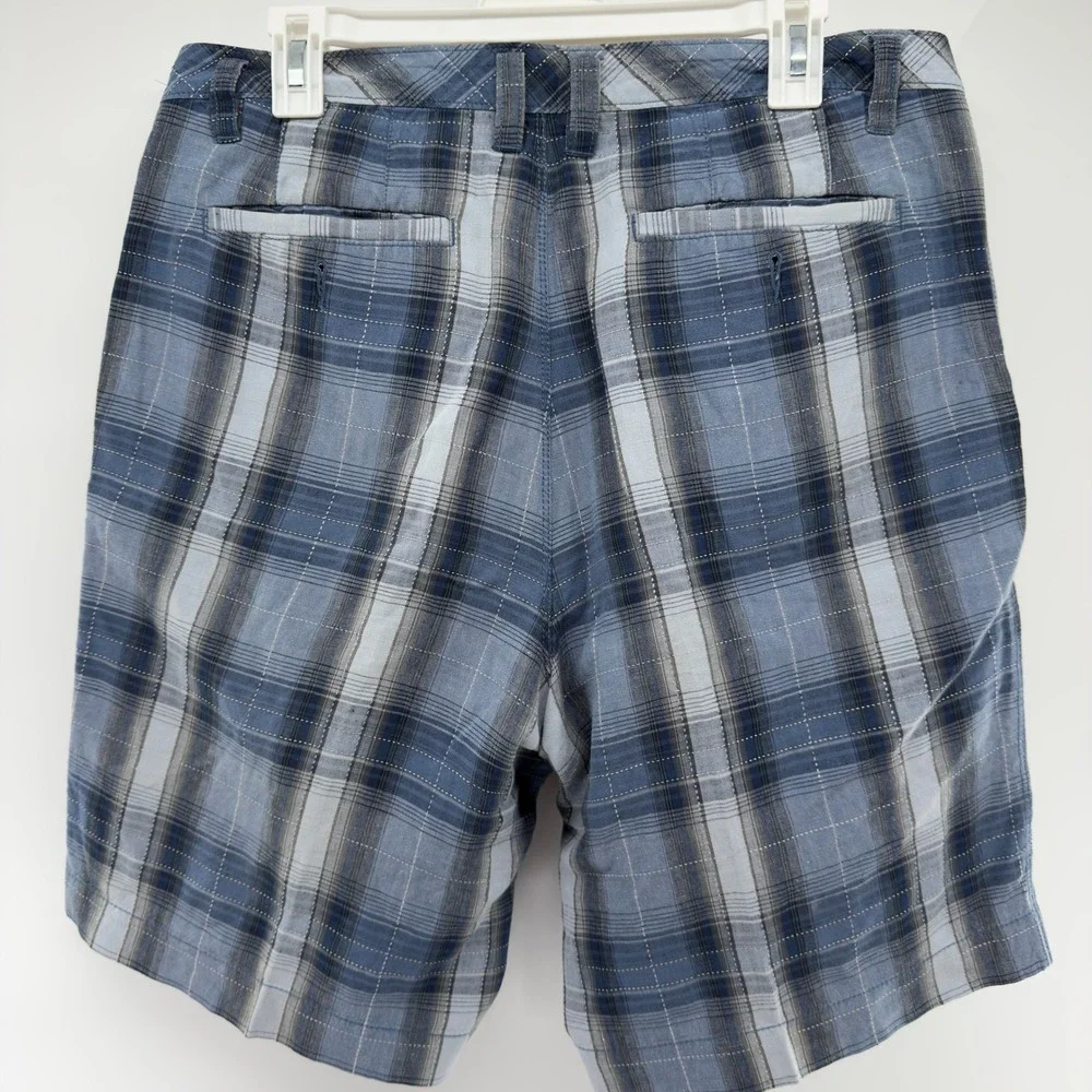 Tommy Bahama Mens 34 Blue Plaid Linen Silk Blend Shorts Casual Island Vacation